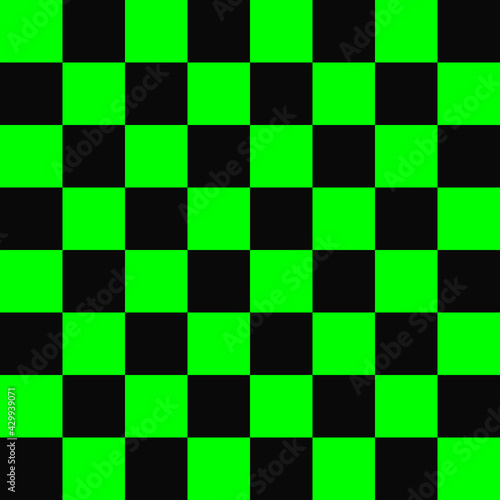 Acid green chessboard. Vector black and green squares checkered pattern.