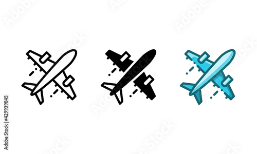 Flight icon. With outline, glyph, and filled outline styles