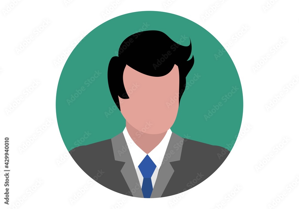 Icono circular de un ejecutivo, empleado, dependiente, encargado o banquero con traje gris y corbata azul Icono circular de un ejecutivo, empleado, dependiente, encargado o banquero con traje gris y corbata azul