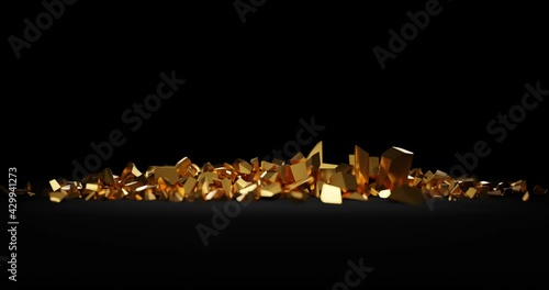The word gold crumbling, animated 3D CGI