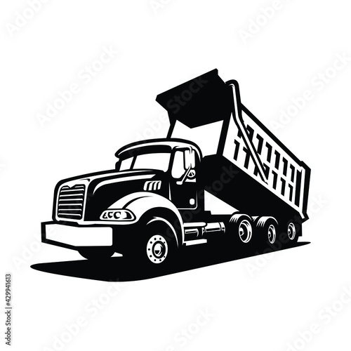 Dump truck vector isolated. Tipper truck in black and white 