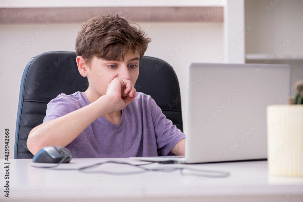 Schoolboy playing computer games at home Schoolboy playing computer games at home