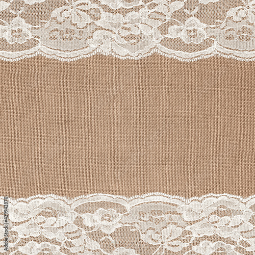 Off-White Lace on Brown Burlap Texture