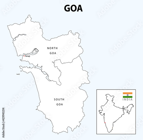 Goa map. District map of Goa in 2020. Goa map in white colour.