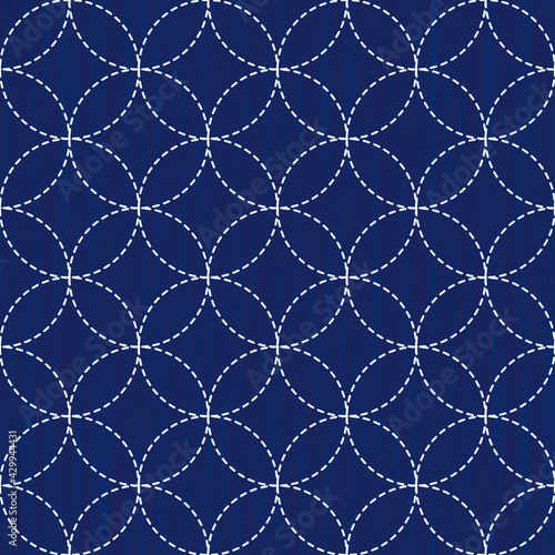 Sashiko pattern. Vector seamless embroidery Japanese traditional art.