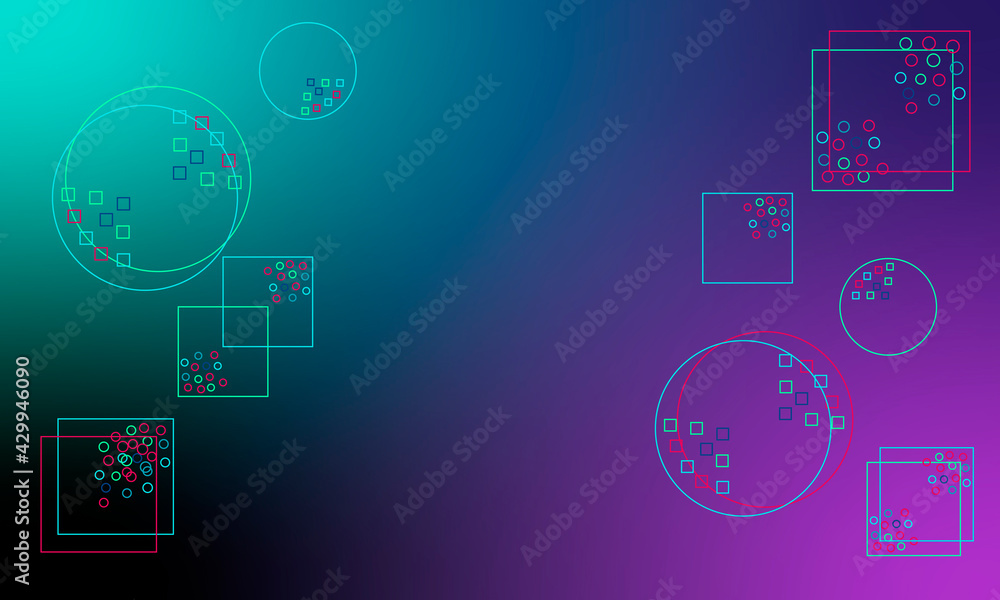 Futuristic background with glowing neon geometric shapes. Circles and squares. Futuristic background with glowing neon geometric shapes. Circles and squares.