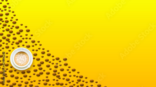 Abstract Yellow Background WIth A Cup Of Coffee Shadow Vector Design Style