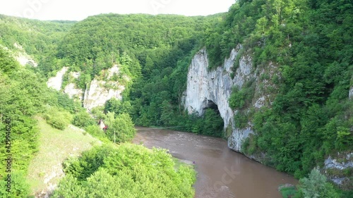 Suspension bridge over Crisul Repede, Suncuius, Oradea, Bihor. Aerial Drone shot