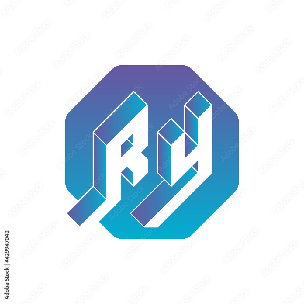 Volume alphabet. Three-dimension letters R and Y on a hexagonal substrate. Isometric 3d font for design. RY - monogram or logotype. Vector. Volume alphabet. Three-dimension letters R and Y on a hexagonal substrate. Isometric 3d font for design. RY - monogram or logotype. Vector.