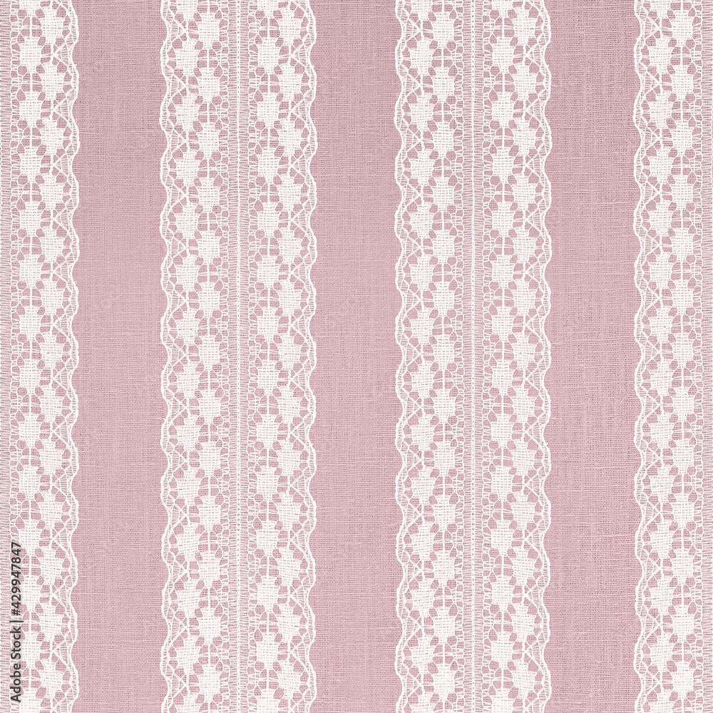 White Lace on Pastel Pink Linen Texture