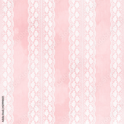 White Lace on Pastel Pink Linen Texture