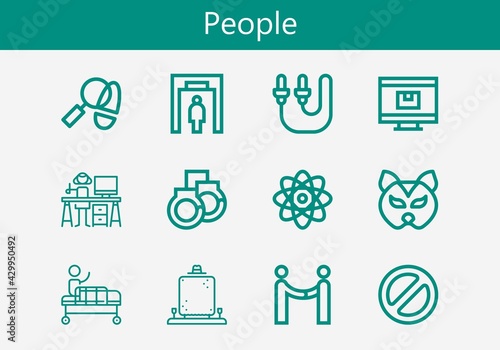 Premium set of people line icons. Simple people icon pack. Stroke vector illustration on a white background. Modern outline style icons collection of Skip rope, Graphic designer, Gurney, Agreement