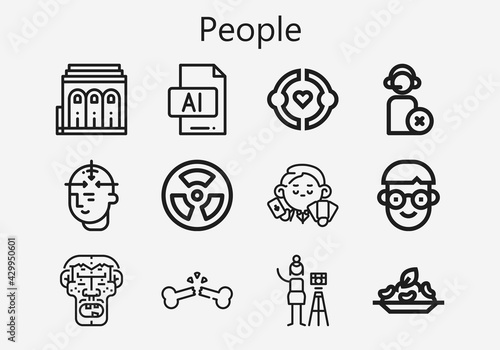 Premium set of people [S] icons. Simple people icon pack. Stroke vector illustration on a white background. Modern outline style icons collection of Operator, Broken bone, Friendship, Philharmonic