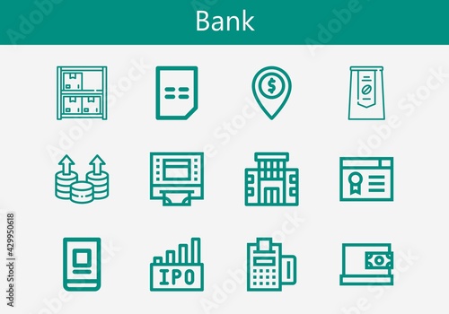 Premium set of bank line icons. Simple bank icon pack. Stroke vector illustration on a white background. Modern outline style icons collection of Building, Money, Coin