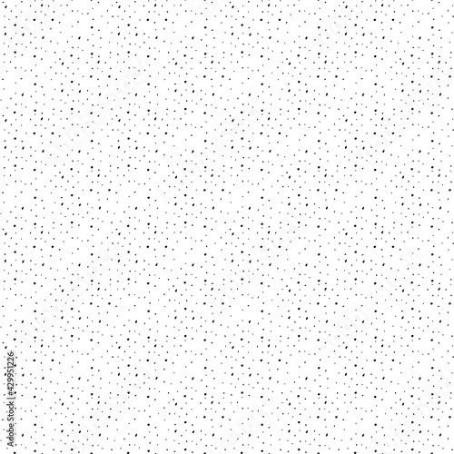 Seamless pattern with black irregular round dots. Noisy texture. On white background. Stock vector illustration.