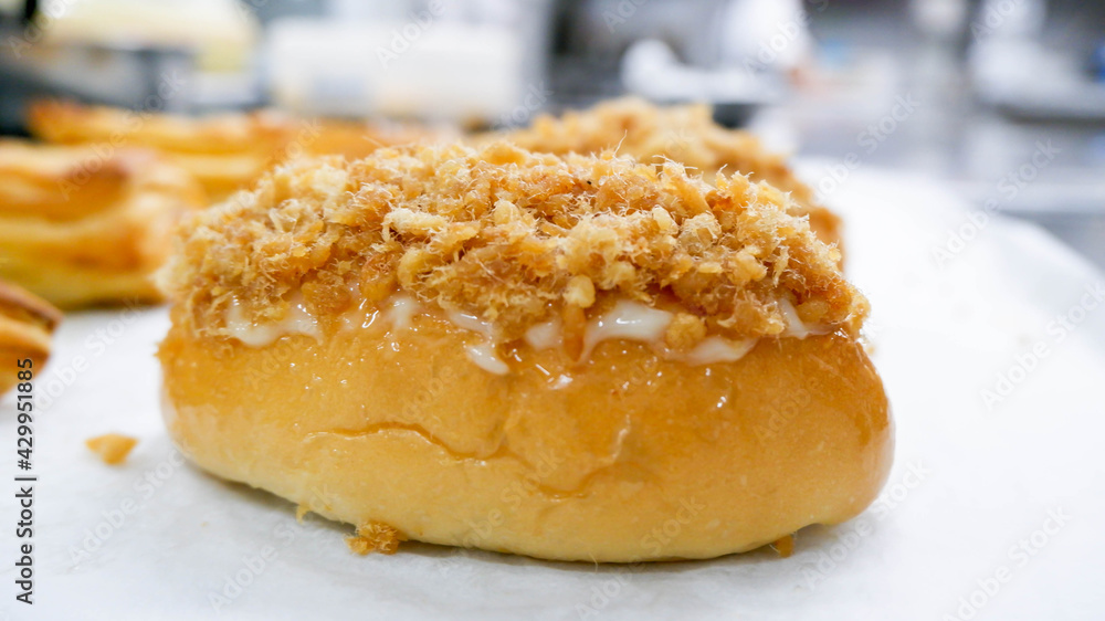 dry pork bread on white dry pork bread on white