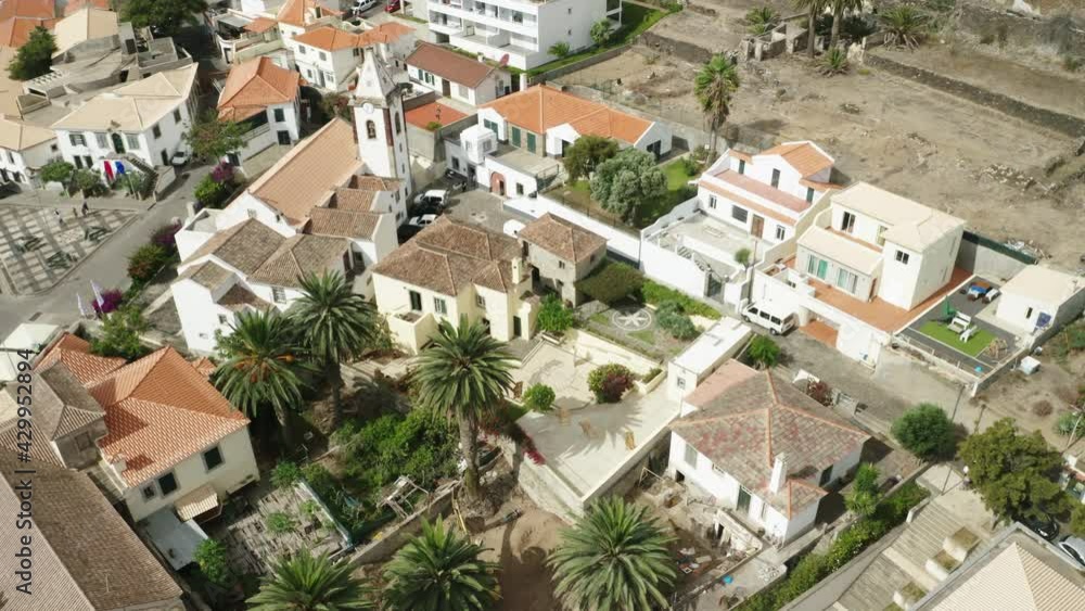 Idyllic square in Vila Baleira with house of Christopher Columbus, aerial Idyllic square in Vila Baleira with house of Christopher Columbus, aerial