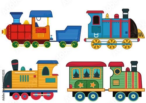 A Set Of Cartoon Train Vector Illustrations.