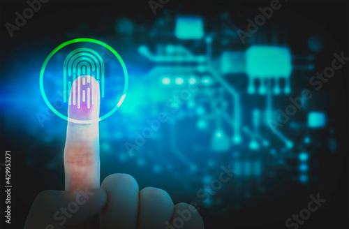 Futuristic digital fingerprint biometric security scanner concept