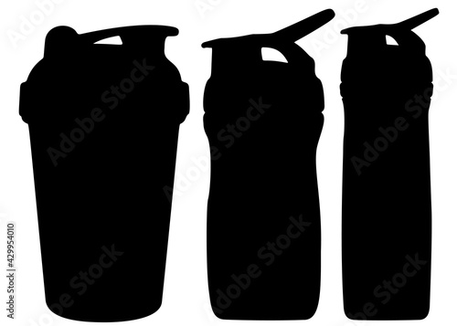 Shakers for sports nutrition in a set. Vector image.