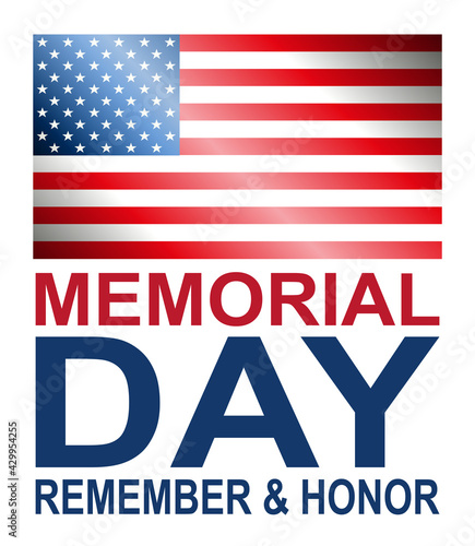 White illustration with outline of America flag, memorial day, design element