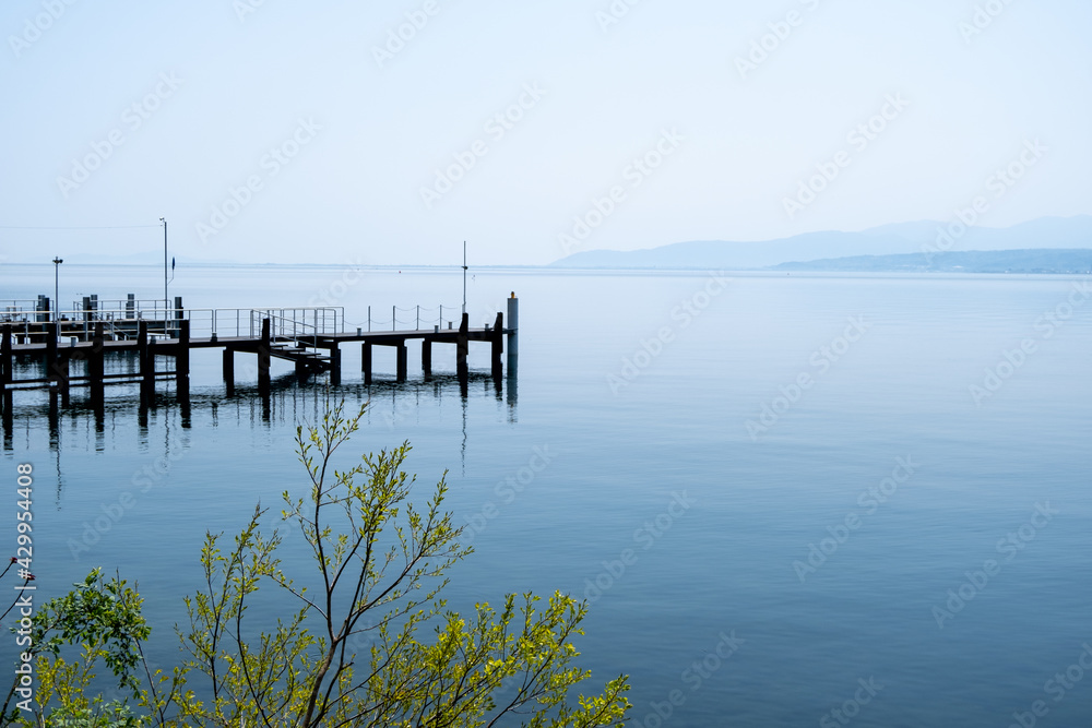 風景素材　新緑の季節の琵琶湖　海津大崎