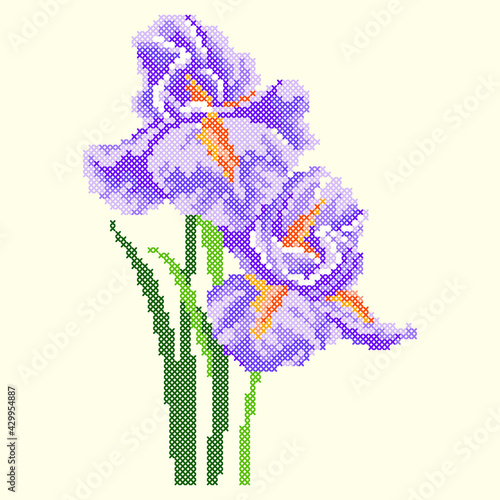 vector art cross stitch violet iris