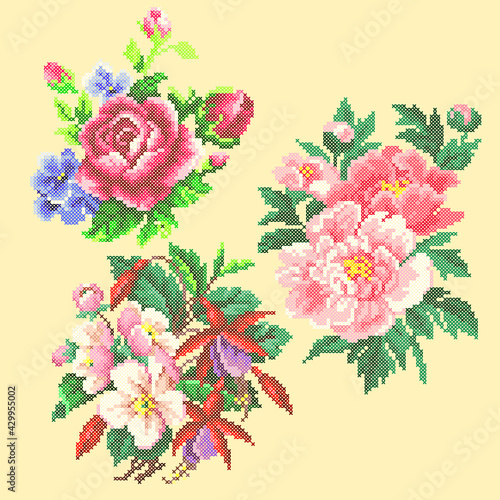 vector cross stitch florwers