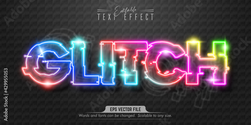 Glitch text, neon style editable text effect photo