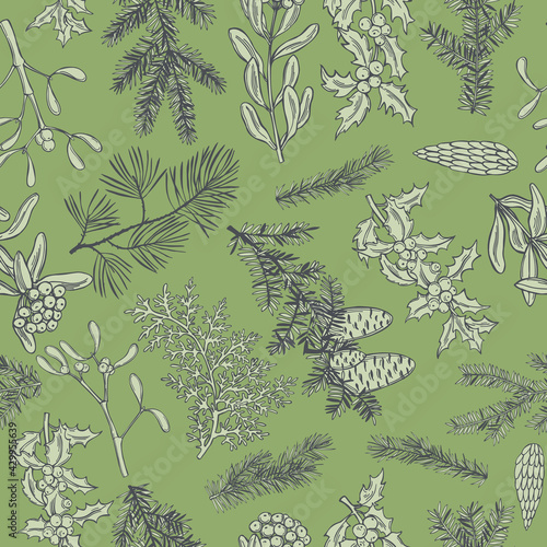 Vector pattern with Christmas plants