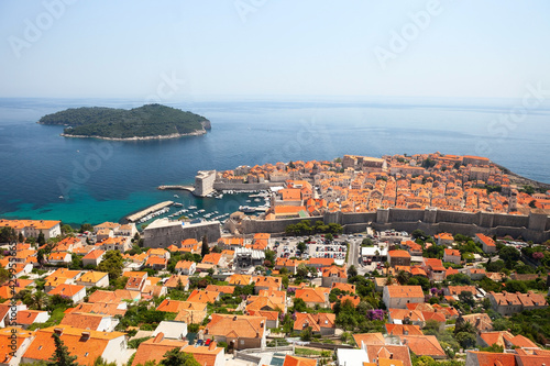 Fototapeta Naklejka Na Ścianę i Meble -  Aerial view on the old walled and new parts of Dubrovnik, Croatia