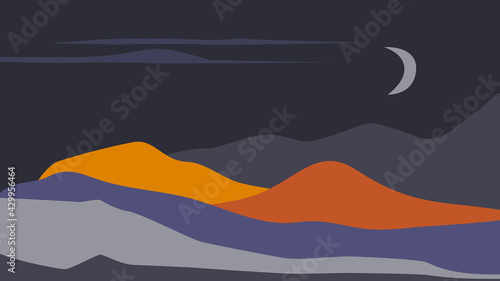 abstact wavy shapes mountain and hills night landscape, vector illustration scenery in earthy color palette photo