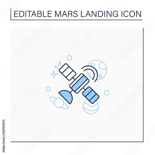 Satellite line icon.Artificial satellite placed in Earth orbit. Observation from space. Mars landing concept. Isolated vector illustration. Editable stroke