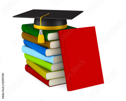 graduation cap and pile boo...