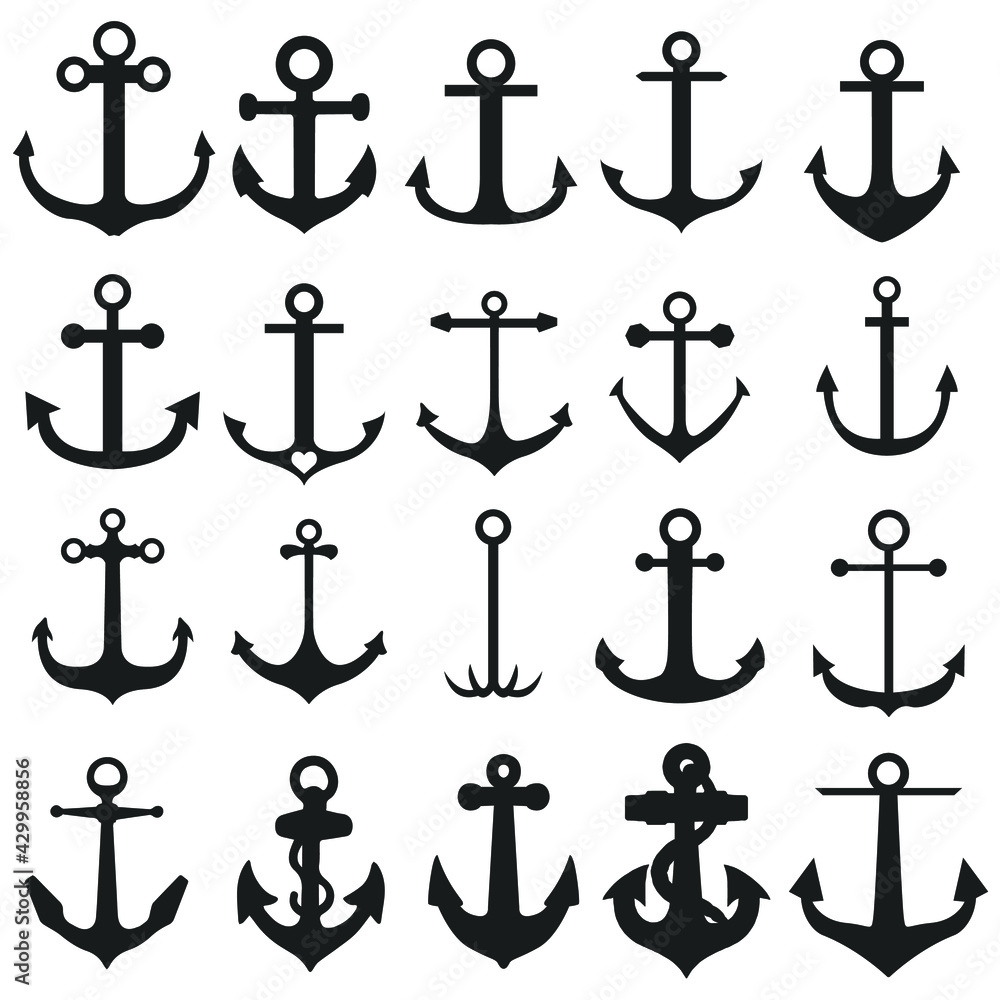 Anchor Illustration Clip Art Design Scene. Collection Silhouettes Icon Marine Vector Icons. Anchor Illustration Clip Art Design Scene. Collection Silhouettes Icon Marine Vector Icons.