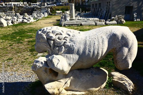 Roman lion sculpture, Roman lion statue in Agora, in Izmir, Turkey. Old city digged in Izmir, Turkey where ancient Greeks lived.
