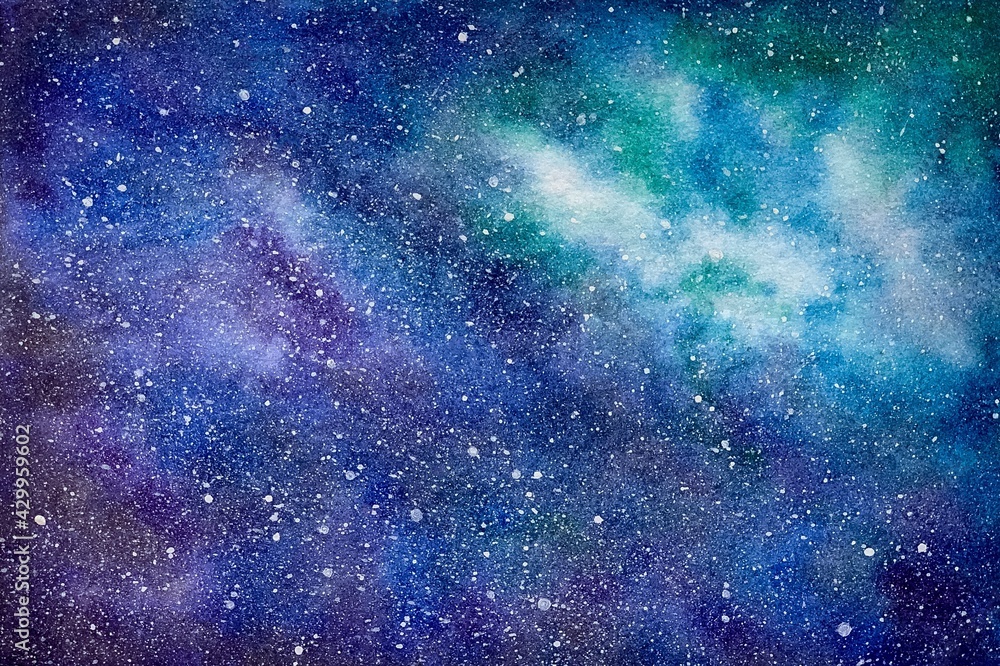 Abstract watercolor texture: open space with stars, cosmos nebula