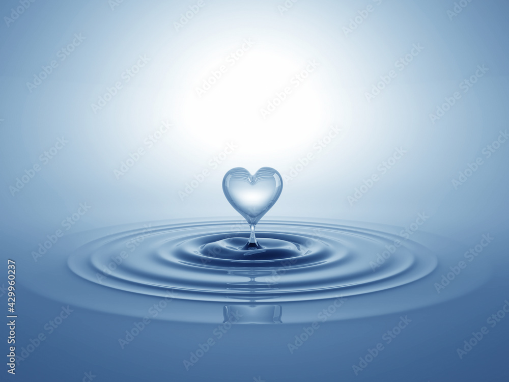 Heart shaped water splash. Conceptual symbol. 3D illustration.