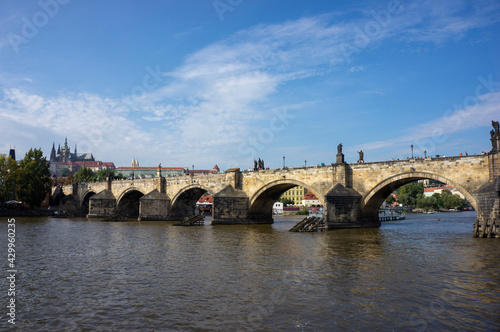 Scenic view on Prague old town and iconic Charles bridge, Czech Republic