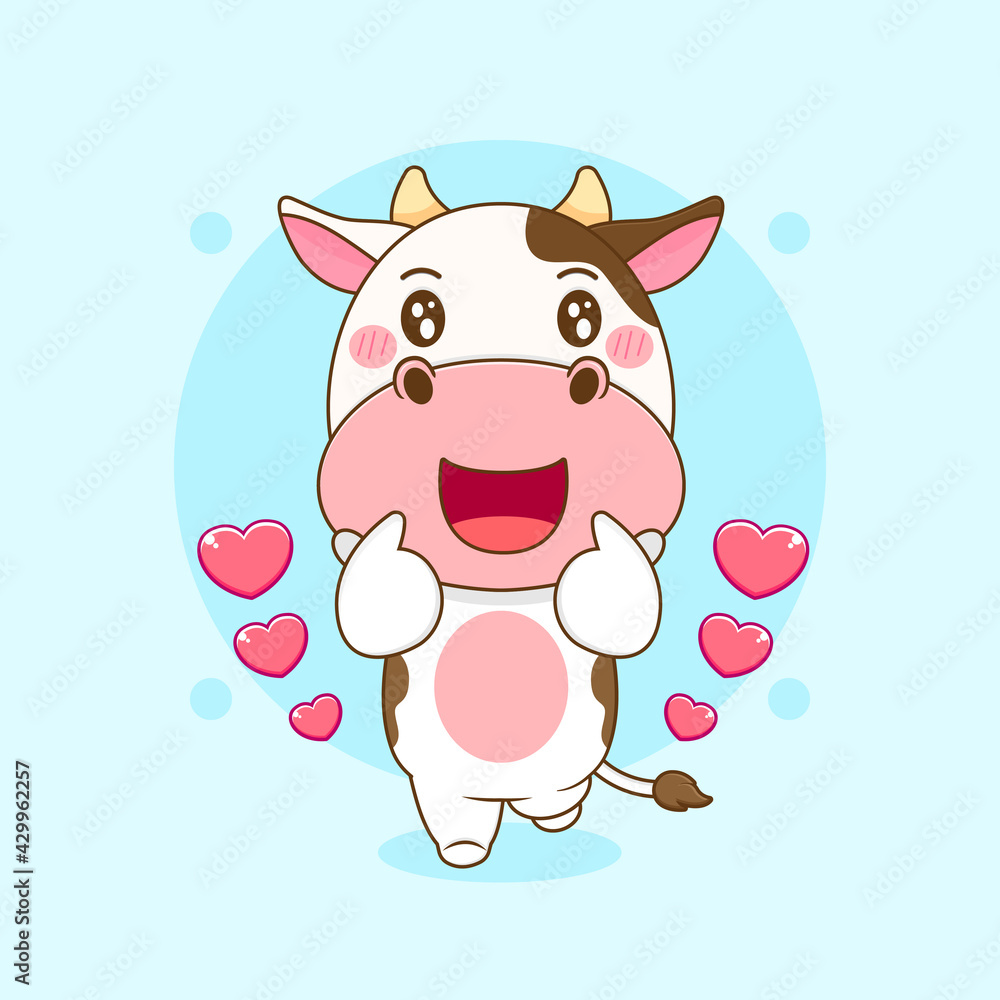 cartoon illustration of cute cow character posing love finger cartoon illustration of cute cow character posing love finger