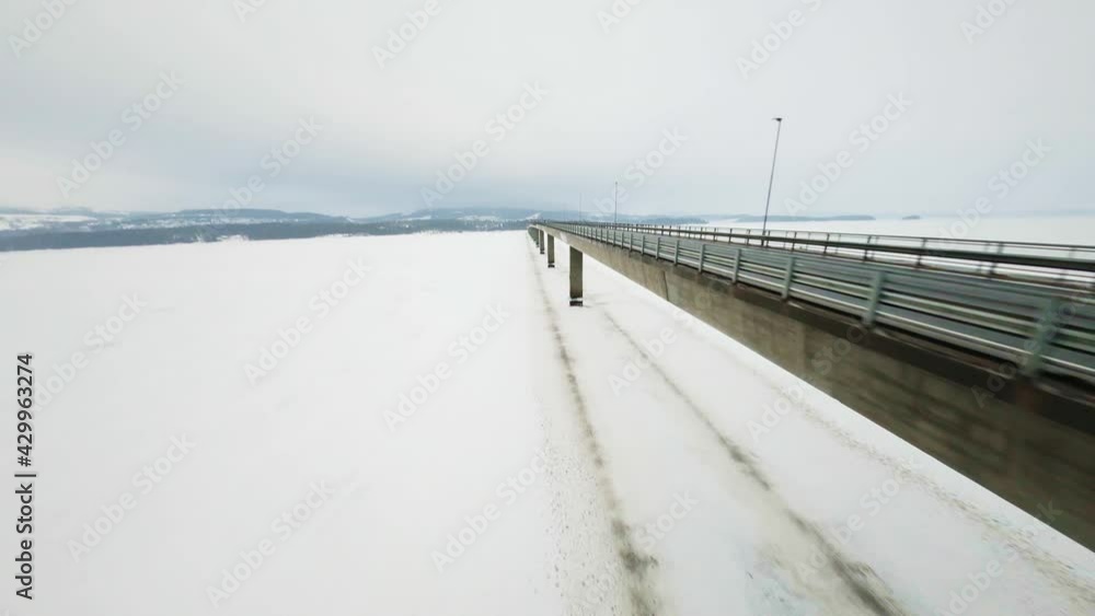 Aerial View, Flying Under Mjosa Bridge in Norway, FPV Drone View Aerial View, Flying Under Mjosa Bridge in Norway, FPV Drone View