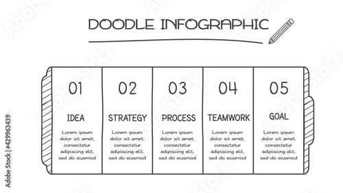 Doodle infographic elements with 5 options. Vector business template for presentation