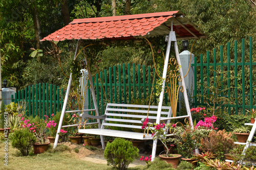 Garden Family swing with red roof