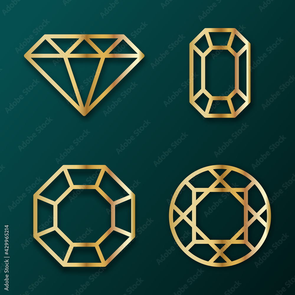 3d luxury golden diamond logo vector illustration set. Jewerly logo template with gold texture for value and wealthy. Gold brilliant illustration with shadow for business. Emerald gemstone and crystal 3d luxury golden diamond logo vector illustration set. Jewerly logo template with gold texture for value and wealthy. Gold brilliant illustration with shadow for business. Emerald gemstone and crystal