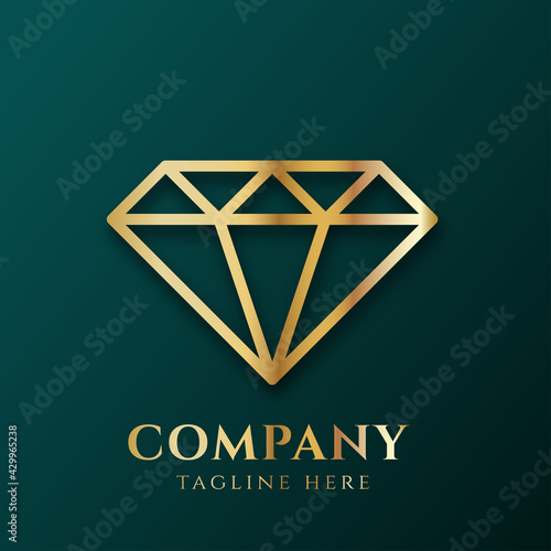 3d luxury golden diamond logo vector illustration. Jewerly logo template with gold texture for value and wealthy. Gold brilliant illustration with shadow for business. Gemstone, emerald and sapphire