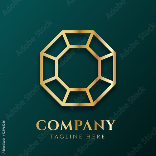 3d luxury golden diamond logo vector illustration. Jewerly logo template with gold texture for value and wealthy. Gold brilliant illustration with shadow for business. Gemstone, emerald and sapphire