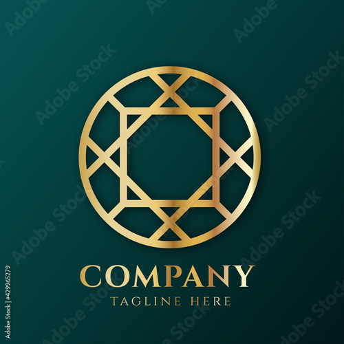 3d luxury golden diamond logo vector illustration. Jewerly logo template with gold texture for value and wealthy. Gold brilliant illustration with shadow for business. Gemstone, emerald and sapphire