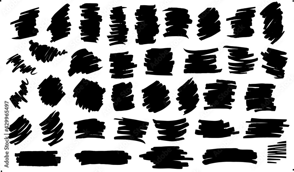collection of various hand drawn marker strokes, isolated vector illustration graphic set - obrazy, fototapety, plakaty 