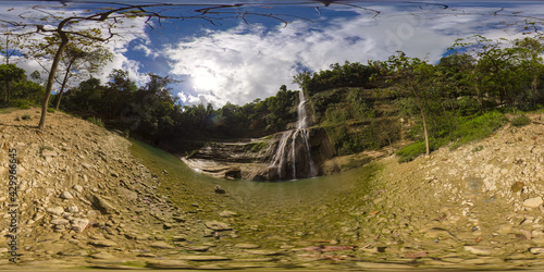 Can umantad Falls in the tropical jungle, Bohol, Philippines. Waterfall in the tropical forest. 360 panorama VR.