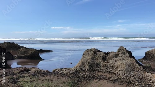 Beautiful view of the waves of ain diab beach in Casablanca, Morocco.

